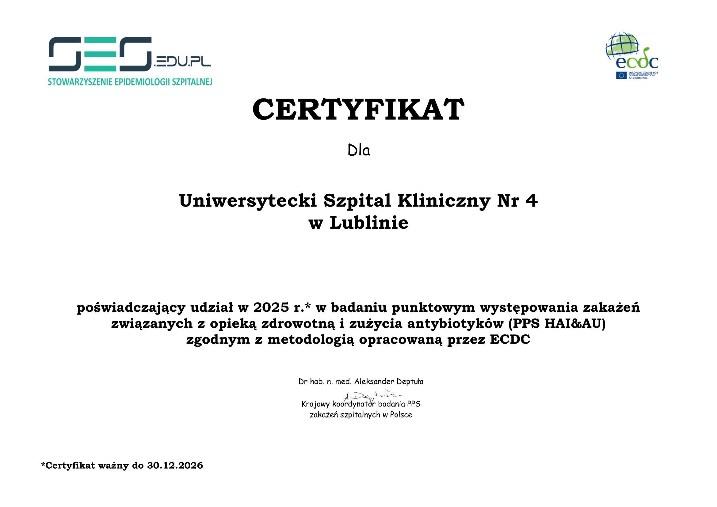 Certyfikat udziału w badaniu PPS 1