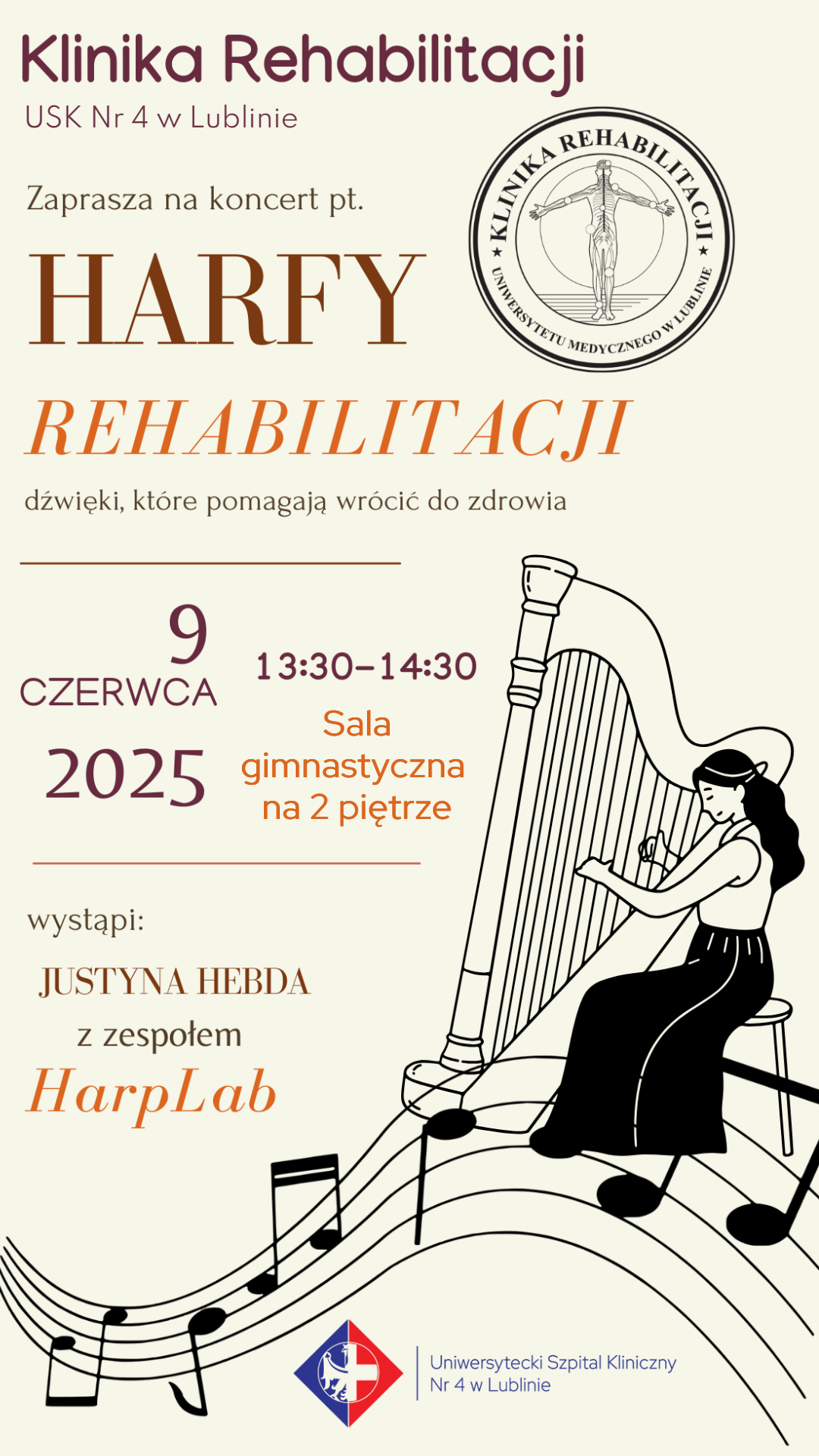 Plakat promujący koncert harfowy.