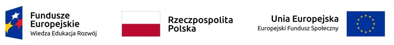 Logo funduszy europejskich i napis "Wiedza edukacja rozwój", flaga Polski i napis "Rzeczpospolita Polska", flaga Unii Europejskiej i napis "Unia Europejska. Europejski Fundusz Społeczny"