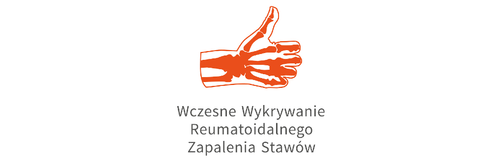 Dłoń z kciukiem uniesionym do góry i napis: Wczesne Wykrywanie Reumatoidalnego Zapalenia Stawów